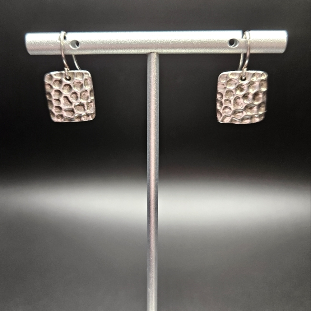Vintage Sunstone 925 Sterling Silver Hammered Square Drop Dangle. - Picture 4 of 8